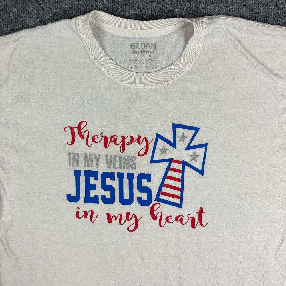 Gildan T-Shirt Mens Size L White Jesus‎ In My Heart Graphic Short Sleeve Tee